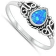 thumbnail image 4 of CHOOSE YOUR COLOR Pear Blue Simulated Opal Celtic Promise Ring .925 Sterling Silver Band CZ Female Size 9, 4 of 4