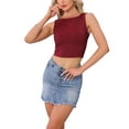 thumbnail image 4 of INSPIRE CHIC Women's Crop Top Metallic Threads Solid Color Boat Neck Sleeveless Top L Wine Red, 4 of 6