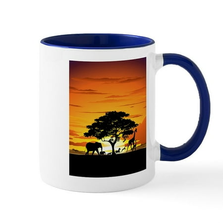 

CafePress - Wild Animals On African Savannah Sunset Mug - 11 oz Ceramic Mug - Novelty Coffee Tea Cup