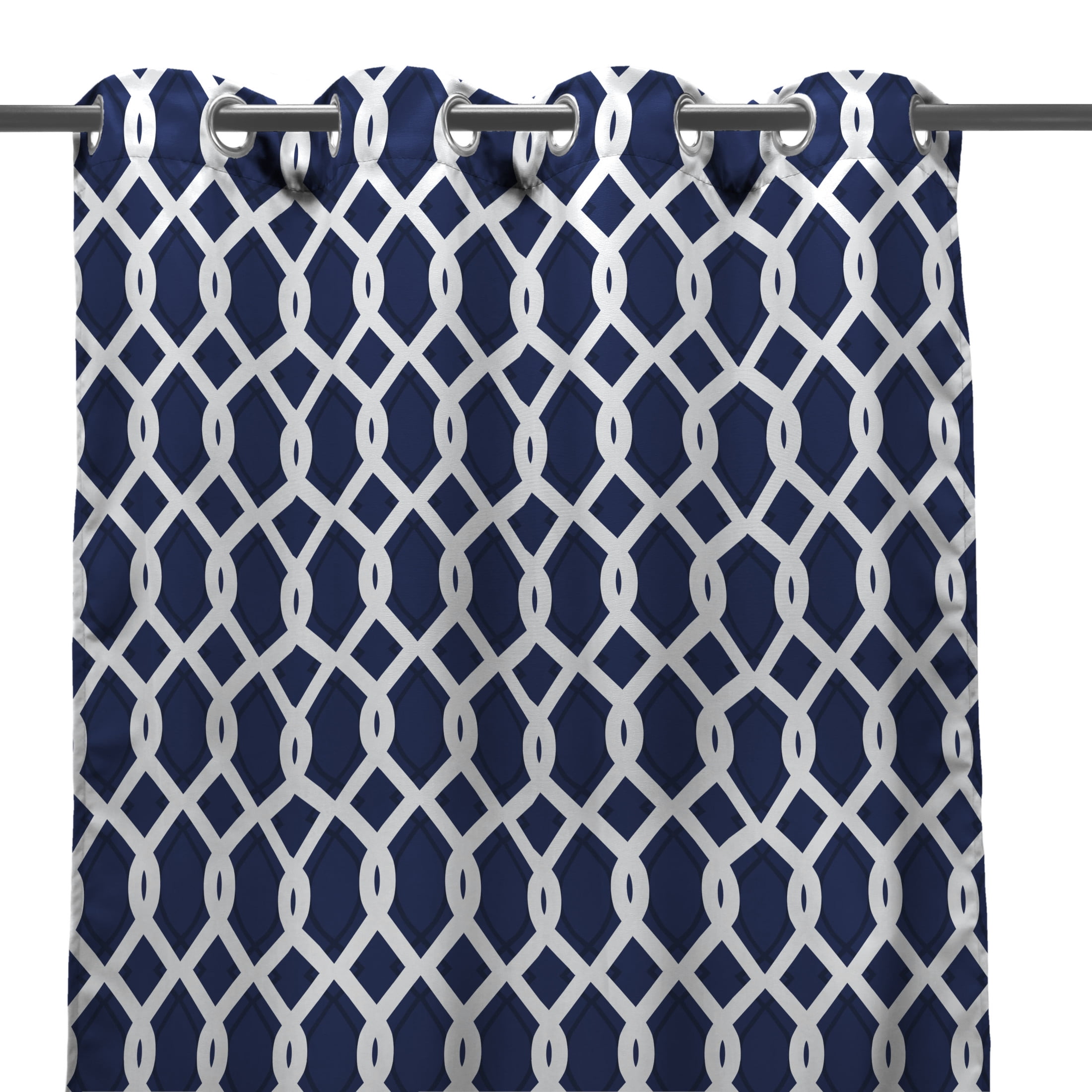 Jordan Manufacturing 54" x 84" Cayo Admiral Navy Lattice Grommet Semi-sheer Outdoor Curtain Panel (2 Pack)