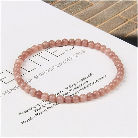 Beaded Bracelet Natural Mineral Bracelets Women Handmade Stretch 4/8 mm Stone Beads Charm Bracelet Exquisite Craftsmanship, Beautiful and Practical (Length : 23cm, Metal Color : Fossil)
