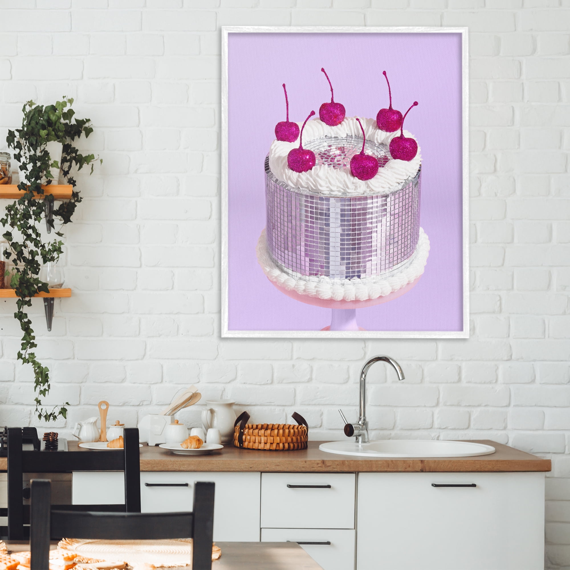 Stupell Industries Gleaming Disco Cake White Framed Giclee Art, design by LISH Creative