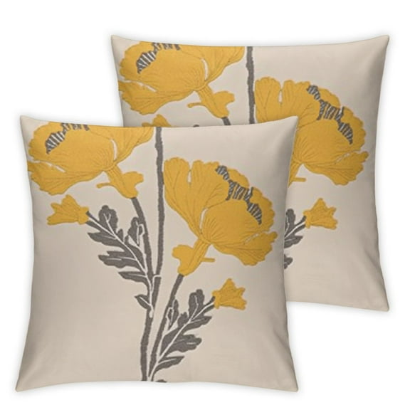 nygtbtfer  - Decorative Pillow - Embroidered Flowers - White, Yellow, Grey 12x12in