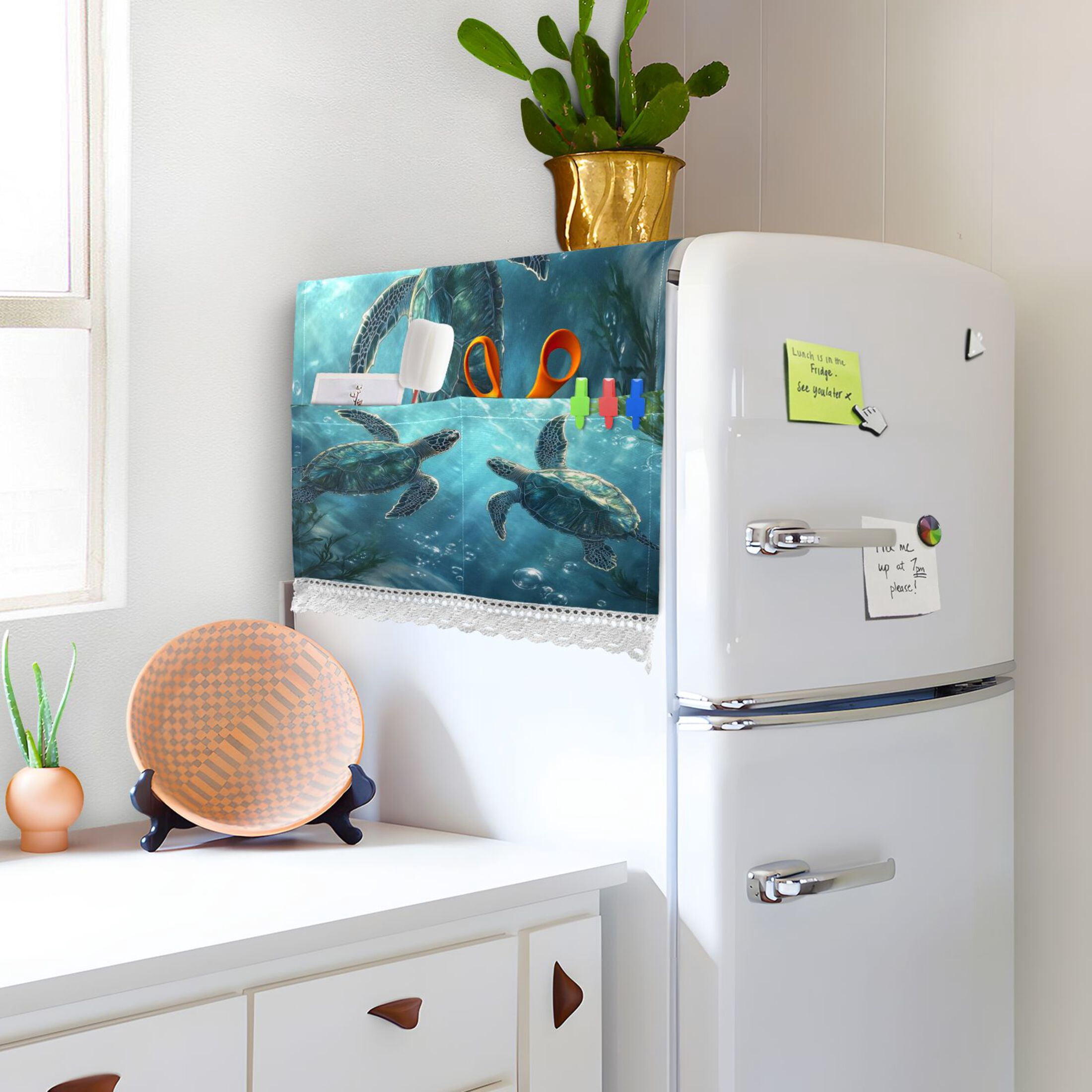 WOBOGO Sea Turtle Playing Figure Washing Machine Cloth Dryer Refrigerator Top Cover Protective Non-Slip Mat For Kitchen Laundry