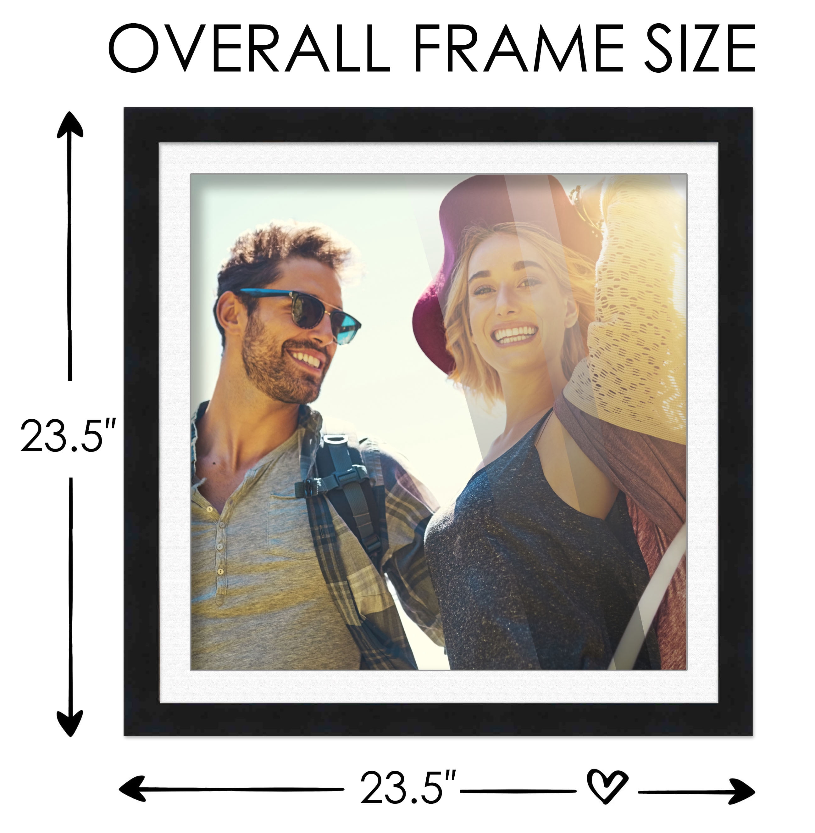 20x20 Frame Black With White Picture Mat For 20x20 Print - Or 22x22 Art Without the Photo Mat -