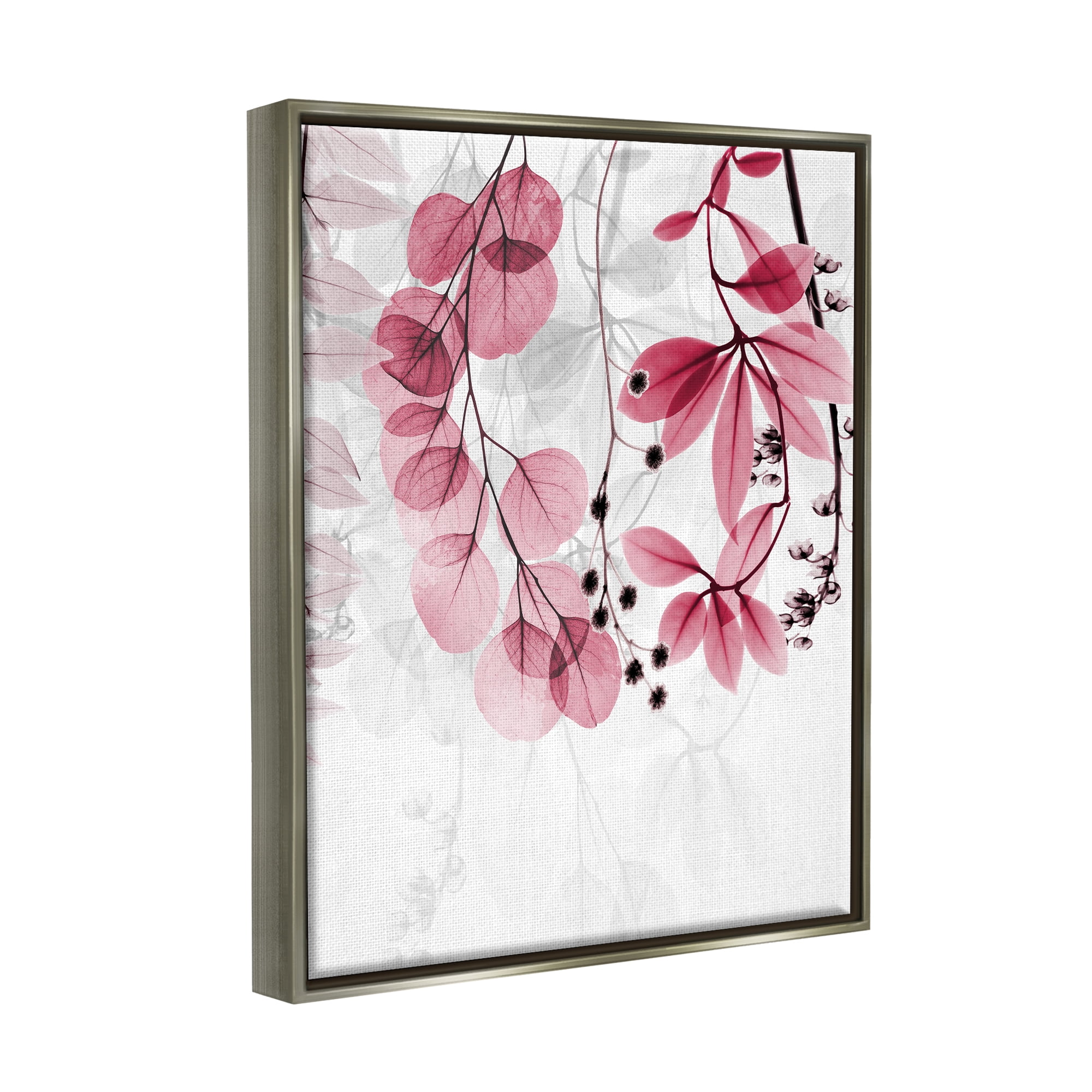 Stupell Industries Modern Pink Botanical Leaves Botanical & Floral Painting Gray Floater Framed Art Print Wall Art, 17 x 21