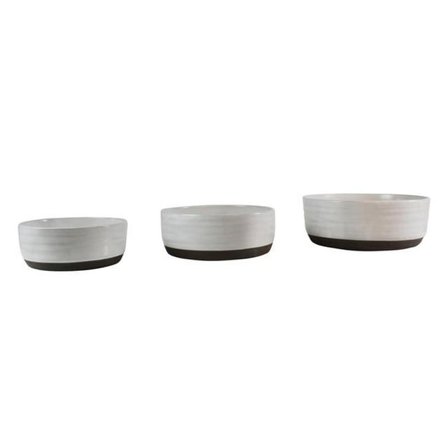 Benjara BM225138 Plateaux de Service Ronds en Céramique avec Plateau Design Top&44; Blanc - Lot de 3