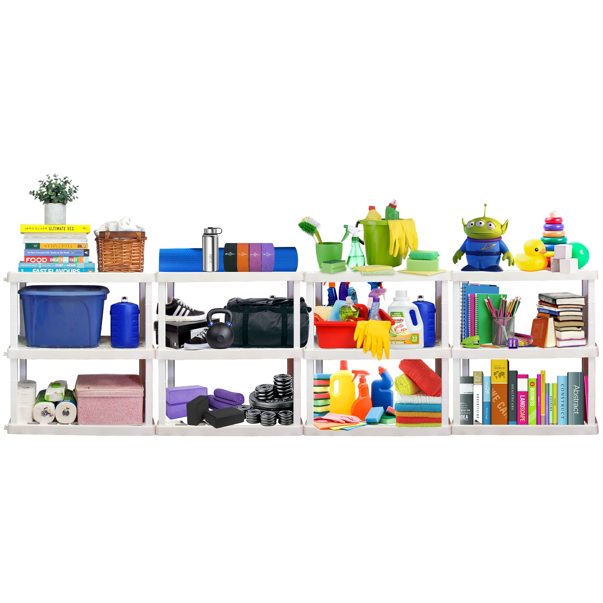 Hyper Tough Plastic Storage Shelves 3-Tier 37.80"H x 17.75"D x 36"W 2-Pack White-450 lb Total Capacity