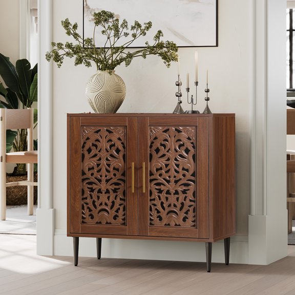 HLR 31.4" Accent Cabinet, 2 Doors Sideboards and Buffets Cabinet with Storage for Living Room, Brown