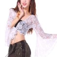 thumbnail image 7 of IUJSOY Wrap Bell Long Sleeve for Women Floral Lace Tie Front Crop Cardigan Belly Dance, 7 of 7
