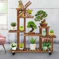 thumbnail image 1 of Wood Plant Stand Indoor Outdoor Plant Display Multi Tier Flower Shelves Stands Garden Plant Shelf Rack Holder in Corner Living Room Balcony Patio Yard with 3 Free Gardening Tools, 1 of 9
