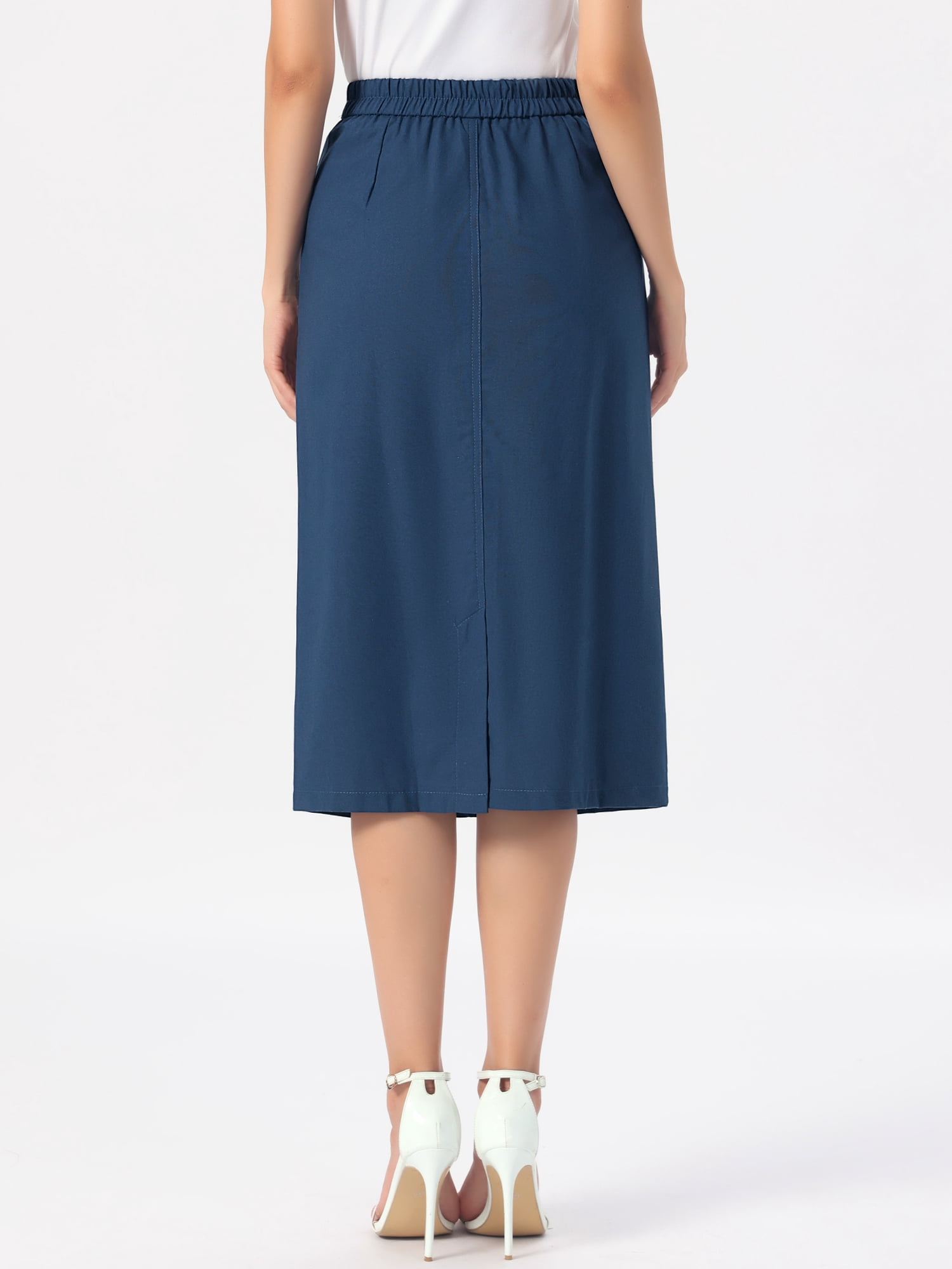 DARING DIVA Women's Soft Spring Summer Cotton High Waisted Skirt with Pockets XS Dark Blue