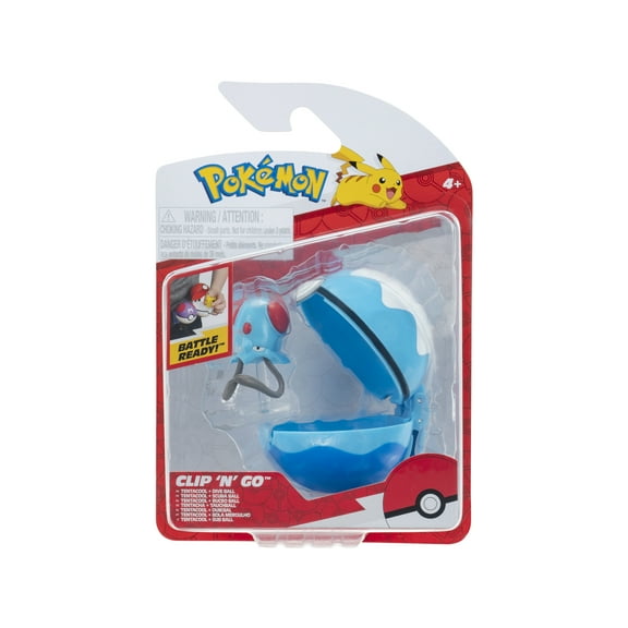 Pokemon Clip ‘N’ Go Tentacool and Dive Ball - Includes 2 inch Battle Figure with Stand and Dive Ball Accessory