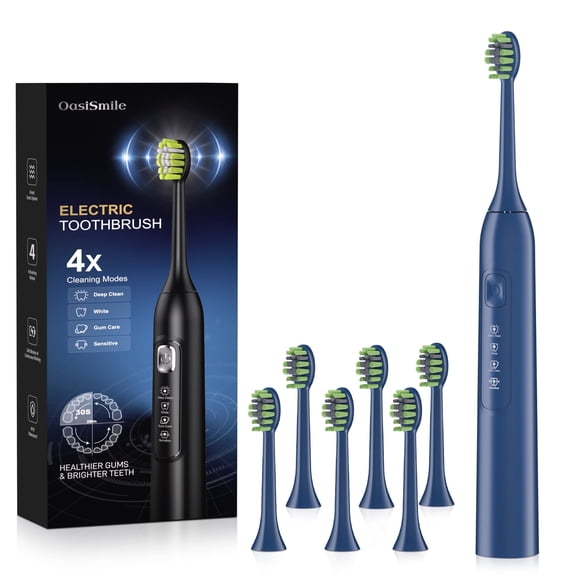 OasiSmile Electric Toothbrush for Adults with 6 W-Shaped Brush Heads, Pro Whitening 42000 VPM Deep Clean Sonic Toothbrushs, 4 Modes, IPX7 Waterproof, 120-Day Battery, 2-Min Smart Timer, Blue