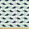 thumbnail image 2 of Ambesonne Anchor Fabric by the Yard Upholstery, Aquatic Modern Sharks, 2 Yards, Indigo White, 2 of 5