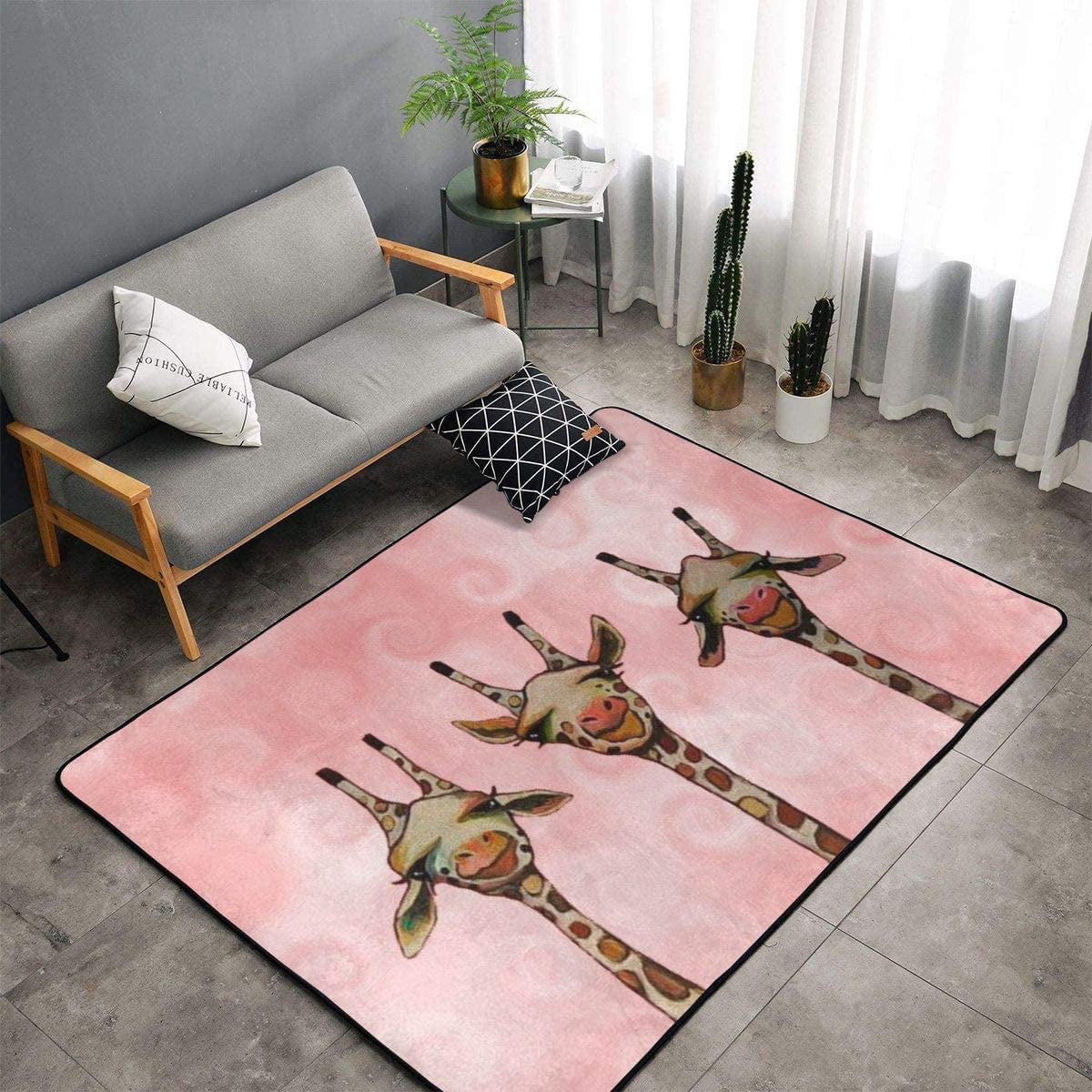 Round Area Rugs MatFlamingo Pink Cartoon Indoor/Outdoor Rugs Circular Floor mat for Dining Dorm Room Bedroom Home Office 3 feet 