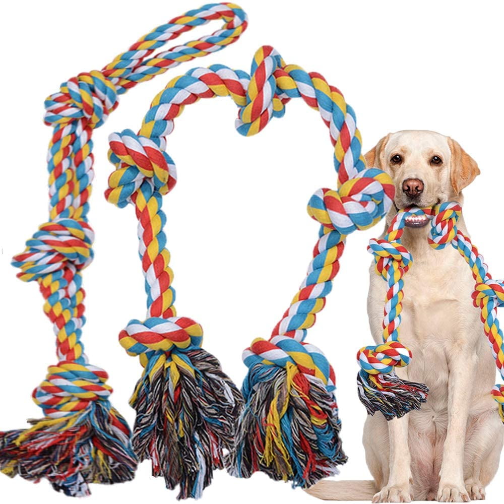 XXL Large Dog Chew Toys for Aggressive Chewers,5 Knots Indestructible Cotton Rope for Large Breed,Heavy Duty Dog Rope Toys for Medium Dogs,Tough Dog Toys for Tug of War Set of 2