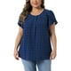 thumbnail image 1 of Blusas de verano de talla grande para mujeres Agnes Orinda, con cuello redondo, mangas cortas en forma de tulipán y frente plisado, 3X azul, 1 of 6