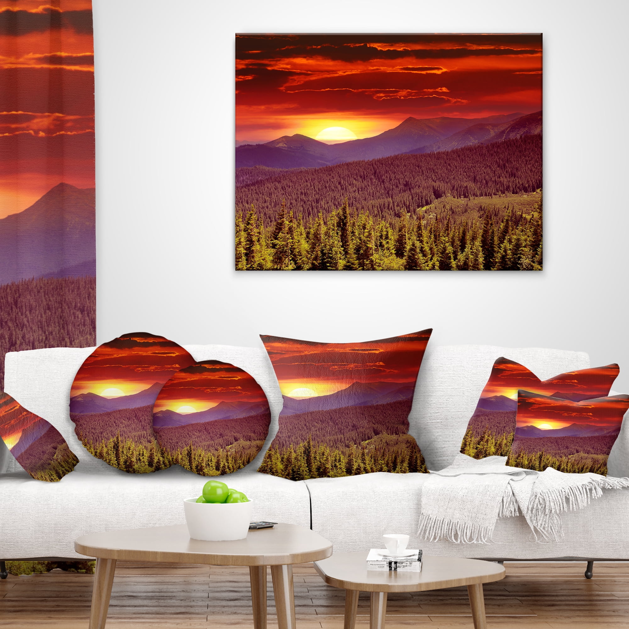 Designart Fantastic Sunrise in Mountains - Landscape Photography Throw Pillow - 18x18