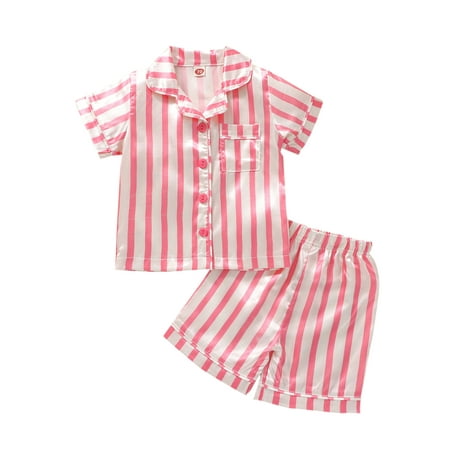 

Toddler Baby Girl Boy Summer Pajamas Set Bull Head/Floral/Striped Short Sleeve Button Down Top with Shorts 2Pcs Shorts Set