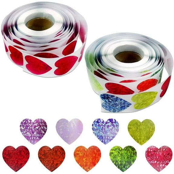 2 Rolls 1000 Pieces Heart-Shaped Decorative Stickers, DaKuan Love Decorative Sticker Heart Labels for Valentine's Day, Anniversaries, Scrapbook, Party Favor Supplies