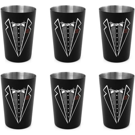

Gifts Infinity Groom Bestman Groomsman Stainless Steel Tuxedo Shot Glass 2 Ounce - Set of 6