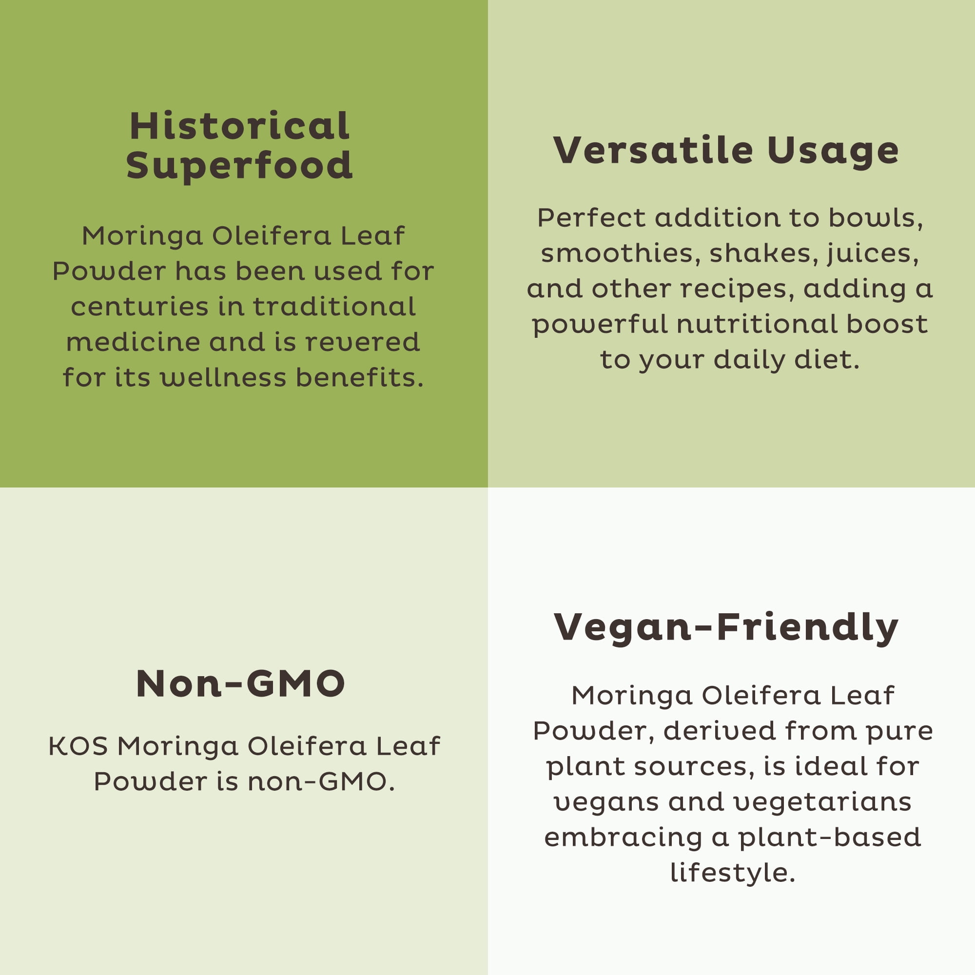 KOS Organic Moringa Powder - Vegan Superfood Booster, Gluten Free, Non GMO - 2.5 oz, 20 Servings