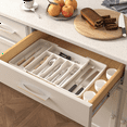 thumbnail image 2 of Organizador de cajones para cubiertos, bandeja expandible para utensilios de cocina, soporte ajustable para cubiertos y cubiertos, color blanco, 2 of 3