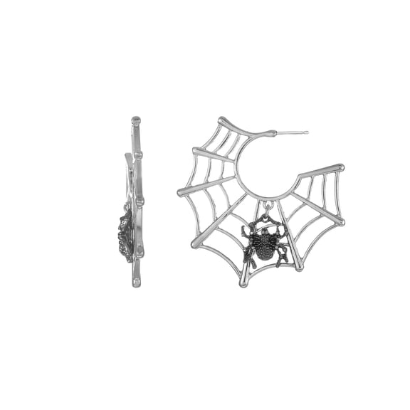 Way to Celebrate Spiderweb Halloween Silver Hoop Earrings, 1 Pair