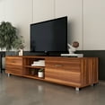 thumbnail image 2 of TV Stand for TVs up to 70 inch, Modern Entertainment Center, Wood TV Cabinet, Media Console Table, TV Storage Stand with Double Doors and 2-Tier Open Shelves, TV Unit for Living Room, Walnut, D4649, 2 of 7