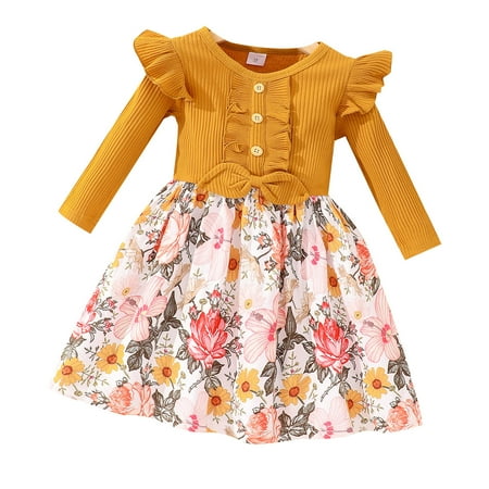 

Toddler Little Girls Autumn Winter Dresses Toddler Girls Long Sleeve Floral Prints Princess Dress Dance Party Dresses Fall Winter Clothes Baby Dresses 4-5 Years