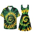 thumbnail image 2 of Jiueut Jamaica Flag Tie Dye Pattern Matching Hawaiian Shirts Women Summer Flare Dress and Men T-Shirt Button Down Couples Tshirt for Holiday Party Beach Tropical Sundresses Dress, 4XL, 2 of 5