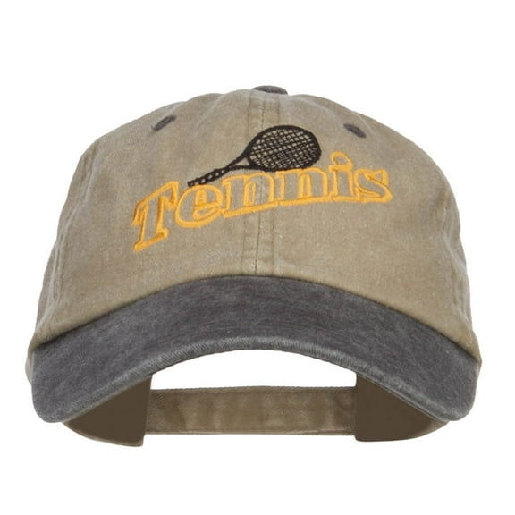 Tennis Racket Embroidered Two Tone Cap - Khaki Black OSFM