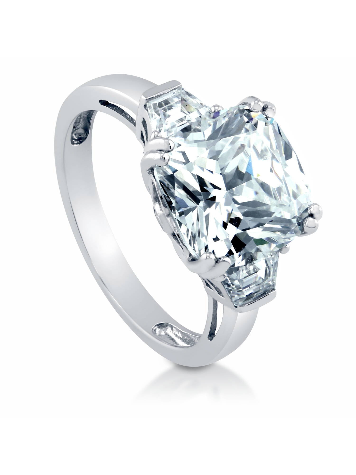 Princess Kylie Clear Round Cubic Zirconia Antique Flower Design Ring Rhodium Plated Sterling Silver