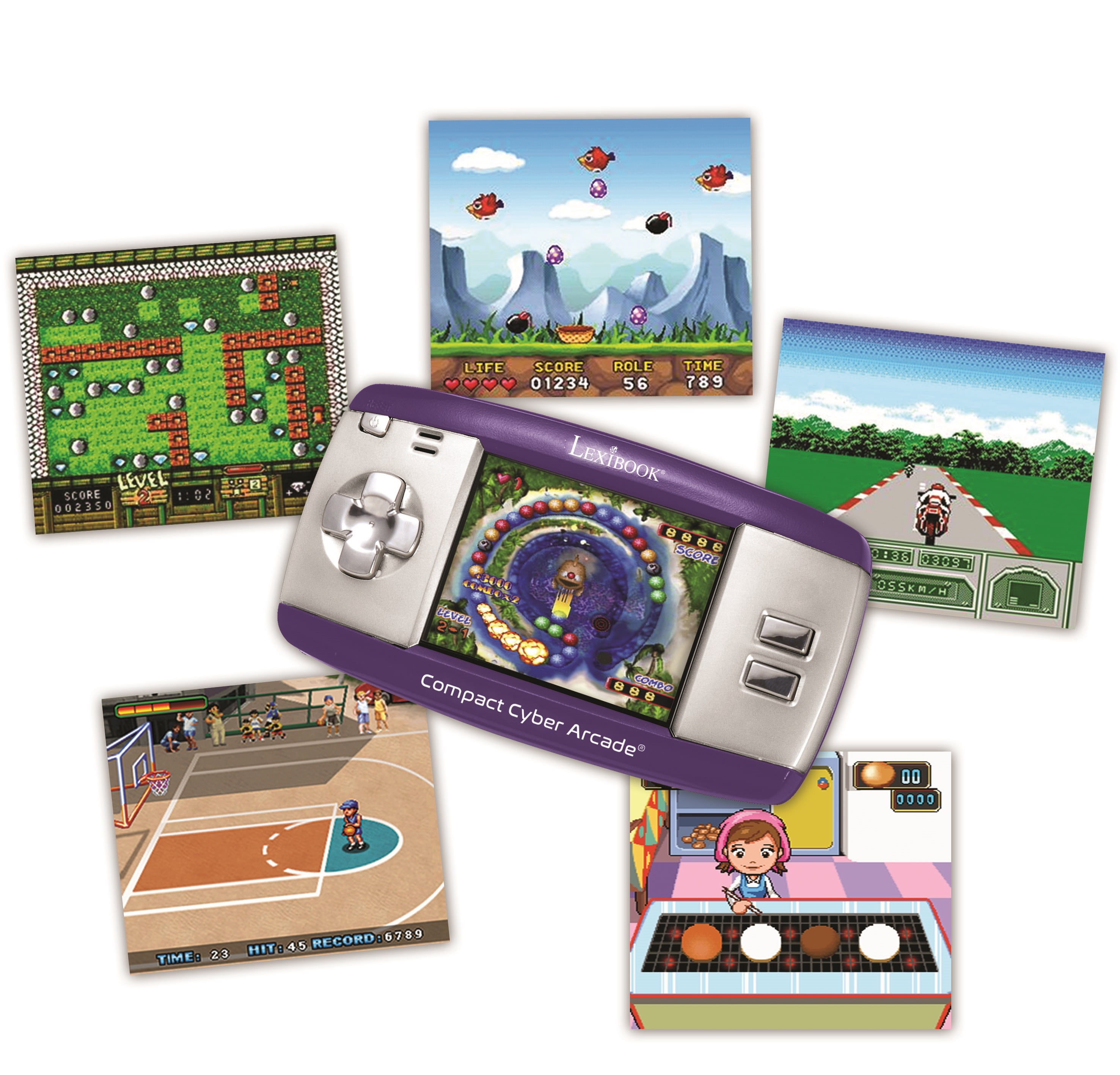 Lexibook Compact Cyber Arcade Portable Gaming Console, 250 Games, LCD, Purple, JL2375PR