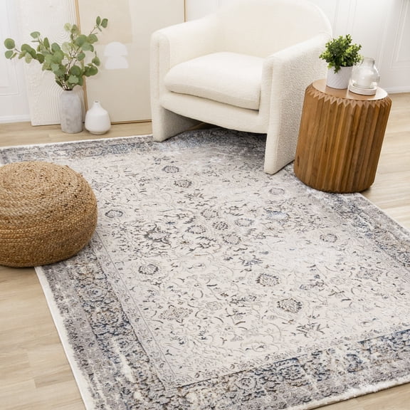 Rug Branch Classic/Traditional Border, Classic, Elegant Cream Indoor Area Rug - 5' x 8'