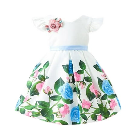 

Wiueurtly Toddler Girls Fly Sleeve Floral Prints Dress Dance Party Princess Dresses Clothes Kid Dresses for Wedding
