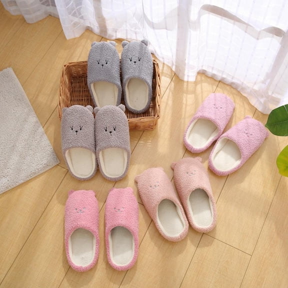 Cute Cartoon Cotton Plush Slippers Winter Home Non-slip Floor Couple Slippers