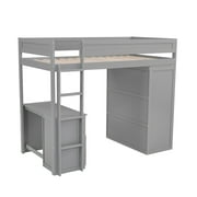 Euroco Wood Twin Size Loft Bed with Desk and Wardrobe, Gray