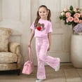 thumbnail image 2 of Gaexia Girl'S 2 Piece Summer Outfits,Valentine's Day Girls Outfit Cute Bow Heart Print Short Sleeve Top With Flare Leg Pants Toddler Two Piece Matching Fashion Clothes,8-9 Years, 2 of 6