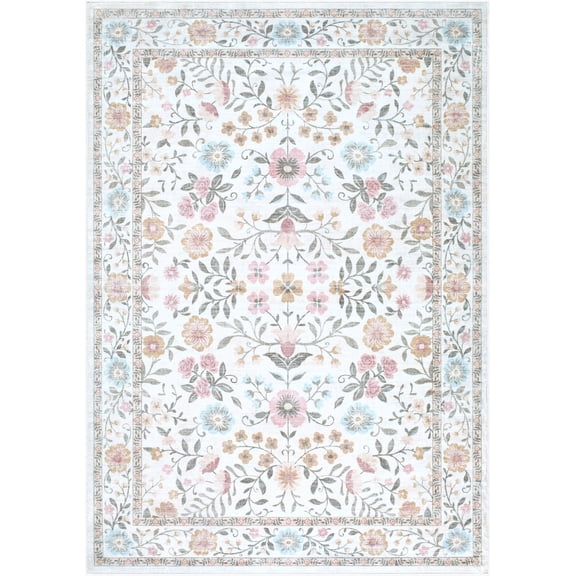 Hauteloom Johnna Living Room, Bedroom Machine Washable Area Rug - Contemporary - Powder Blue, Blush, Soft Gold - 2' x 2'11"