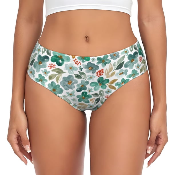 Fotbe Floral In Teal Calzones Estampados para Mujer – Ropa Interior de Algodón, Cómoda, Suave y Elástica-Large