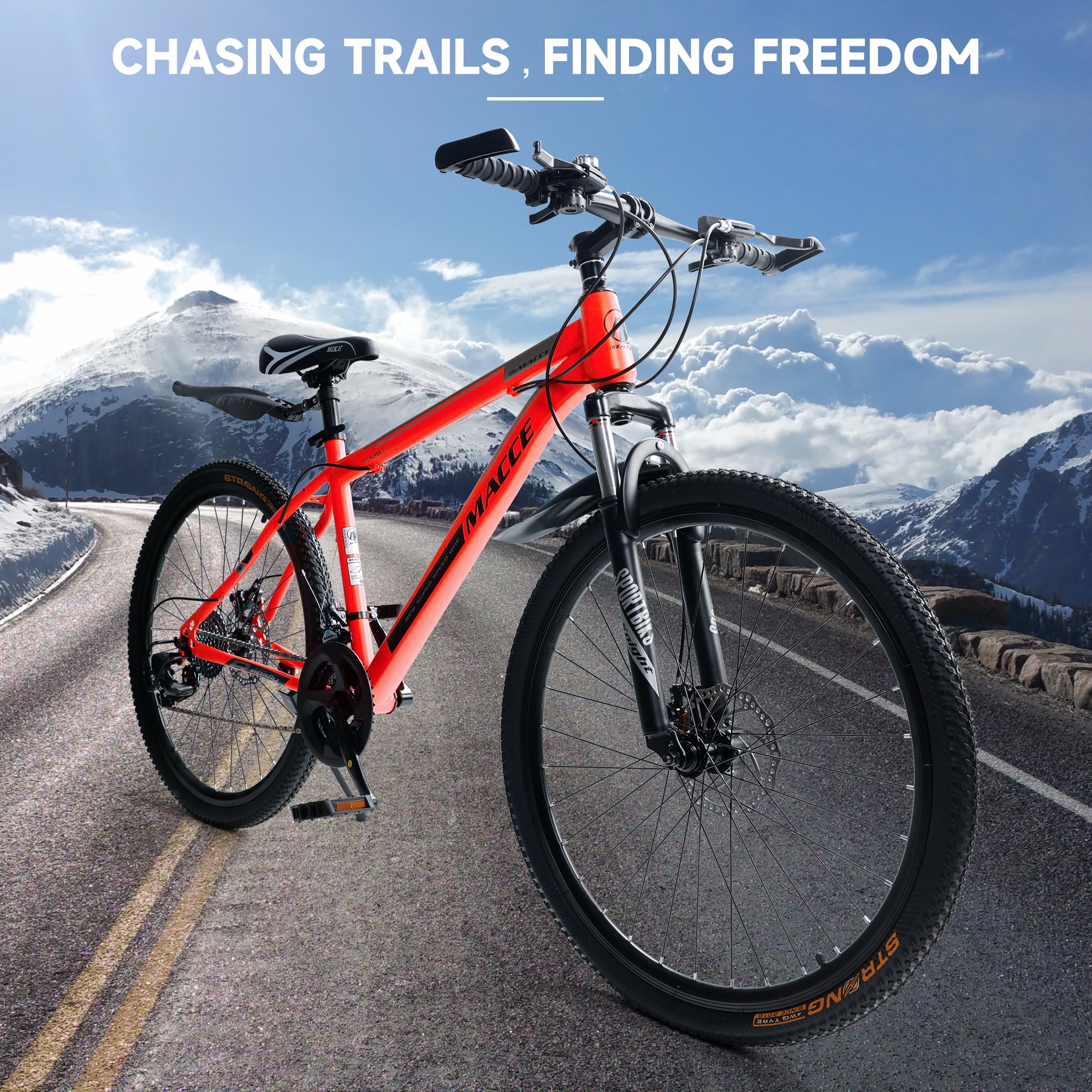 26 Inch Mountain Bike for Adult, 27-Speed Front Suspension High-Carbon Steel MTB Bicycle, Dual Disc Brake Bikes for Men Women, Silver, Blue, Gray and Red