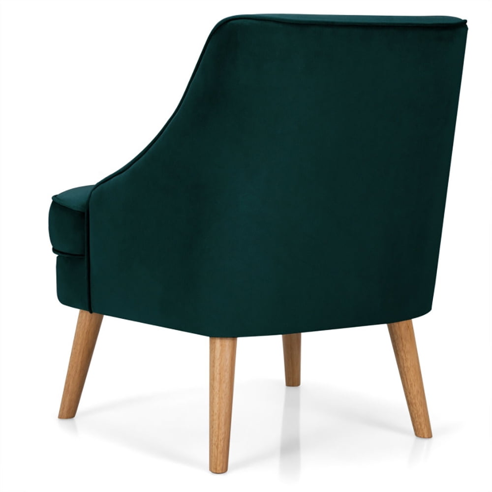 Finihen Velvet Accent Chair, Mid Century Velvet Accent Chair with Rubber Wood Legs, Thickly Padded, for Living Room, Bedroom, Green