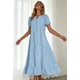 thumbnail image 5 of sicmoss Women's Blue Eyelet Lace Short Sleeve Midi Dress with Ruffle Hem Floral Cotton and Pocket, 5 of 7
