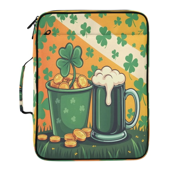 BZSMCE Gold Coin Beer Four-leaf Clover Green Grass Pattern Water-Resistant Filing Folder Binder Organizer Keeper 1.2 Inch 3-Ring 7-Pocket Expanding File