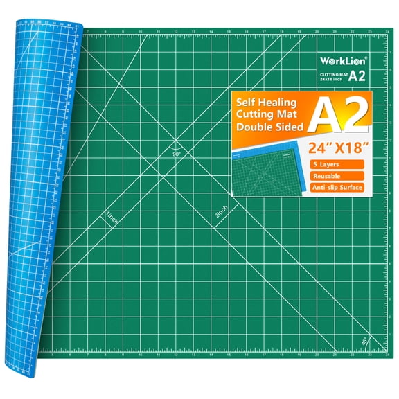 Self Healing Cutting Mat 18" x 24", A2, Double Sided, Large Gridded Rotary Cutting Mat for Sewing, Quilting, Fabric, Craft & Scrapbooking