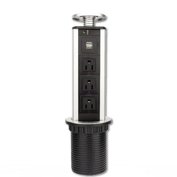 Multifuncion Toma De Corriente Torre para mesa US Plug de aluminio,Shell de tracción Tipo Poping Up