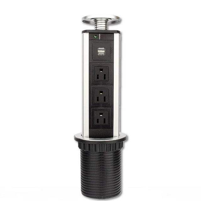 Multifuncion Toma De Corriente Torre para mesa US Plug de aluminio,Shell de tracción Tipo Poping Up