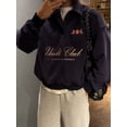 thumbnail image 4 of Letter Embroidered Pullover Sweatshirt for Women - Relaxed, Loose, Versatile, Half-Zip, 4 of 5